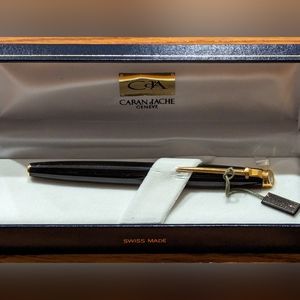 Caran D'Ache Geneve Black Lacquer Gold Trim rollerball Pen -NEW IN BOX
